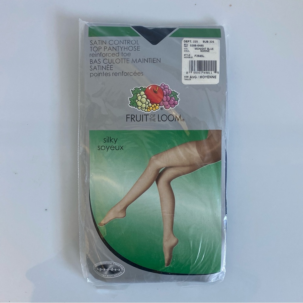 Vintage 2006 Fruit of the Loom Satin Control Top Pantyhose Midnight Blue Marine